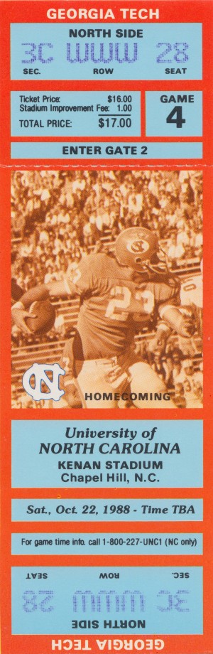 1988 North Carolina Football Homecoming Ticket Stub Art_Ticket Collection